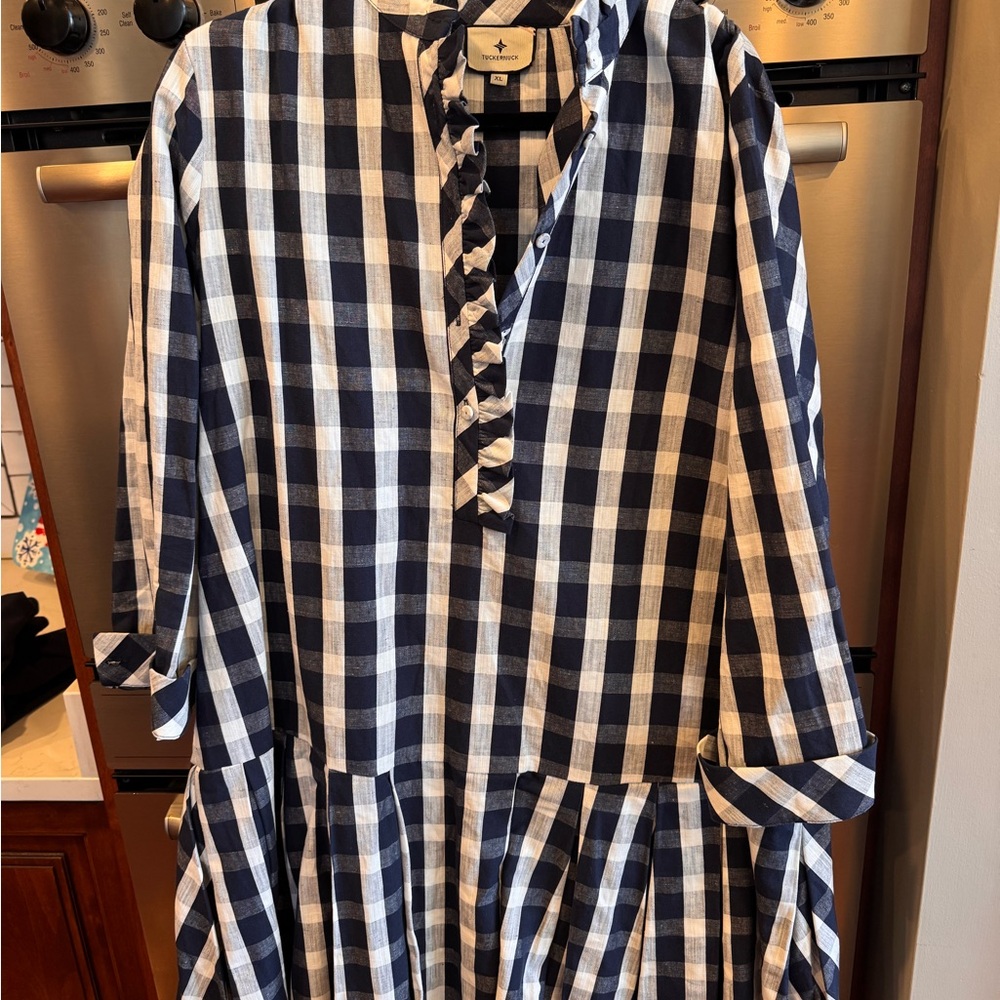 Tuckernuck Navy and White Plaid Tate Dress